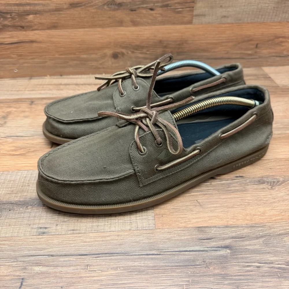 Sperry Top Men's Size 12 Canvas Boat Shoes in Olive Green olive green canvas